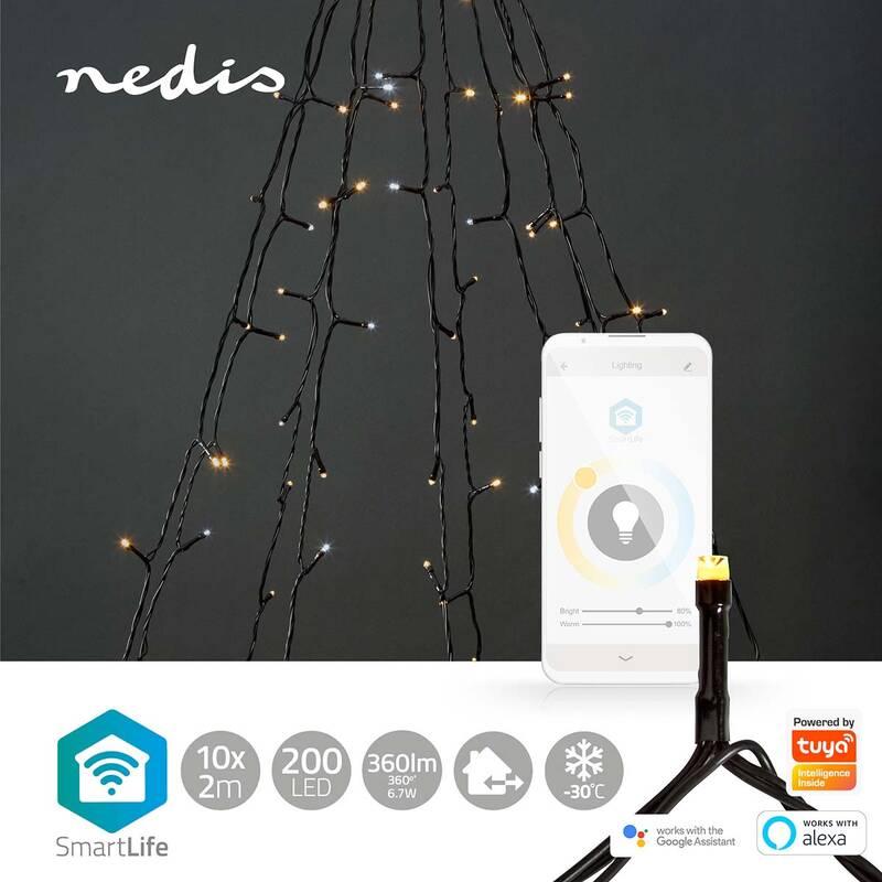 Vánoční osvětlení Nedis SmartLife LED, Wi-Fi, Teplá až studená bílá, 200 LED, 10 x 2 m, Android IOS
