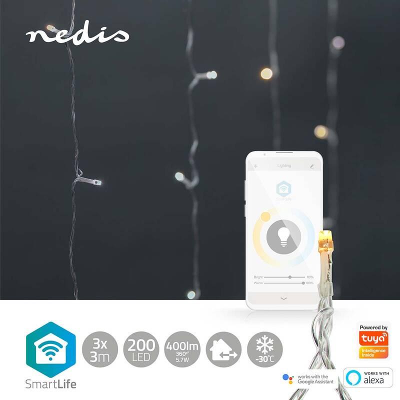 Vánoční osvětlení Nedis SmartLife LED, Wi-Fi, Teplá až studená bílá, 200 LED, 3 m, Android IOS