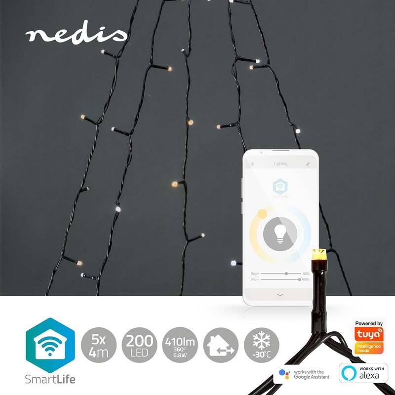 Vánoční osvětlení Nedis SmartLife LED, Wi-Fi, Teplá až studená bílá, 200 LED, 5 x 4 m, Android IOS