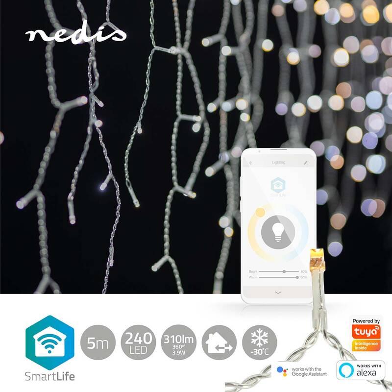 Vánoční osvětlení Nedis SmartLife LED, Wi-Fi, Teplá až studená bílá, 240 LED, 5 m, Android IOS