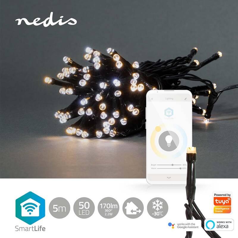 Vánoční osvětlení Nedis SmartLife LED, Wi-Fi, Teplá až studená bílá, 50 LED, 5 m, Android IOS