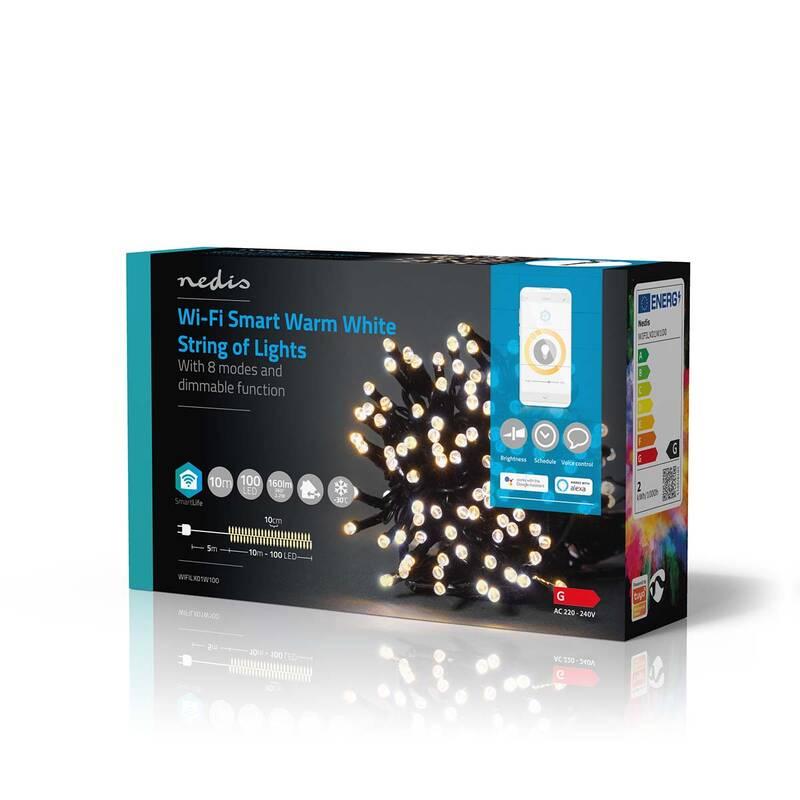 Vánoční osvětlení Nedis SmartLife LED, Wi-Fi, Teplá bílá, 100 LED, 10 m, Android IOS