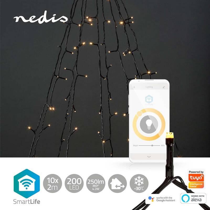 Vánoční osvětlení Nedis SmartLife LED, Wi-Fi, Teplá bílá, 200 LED, 10 x 2 m, Android IOS