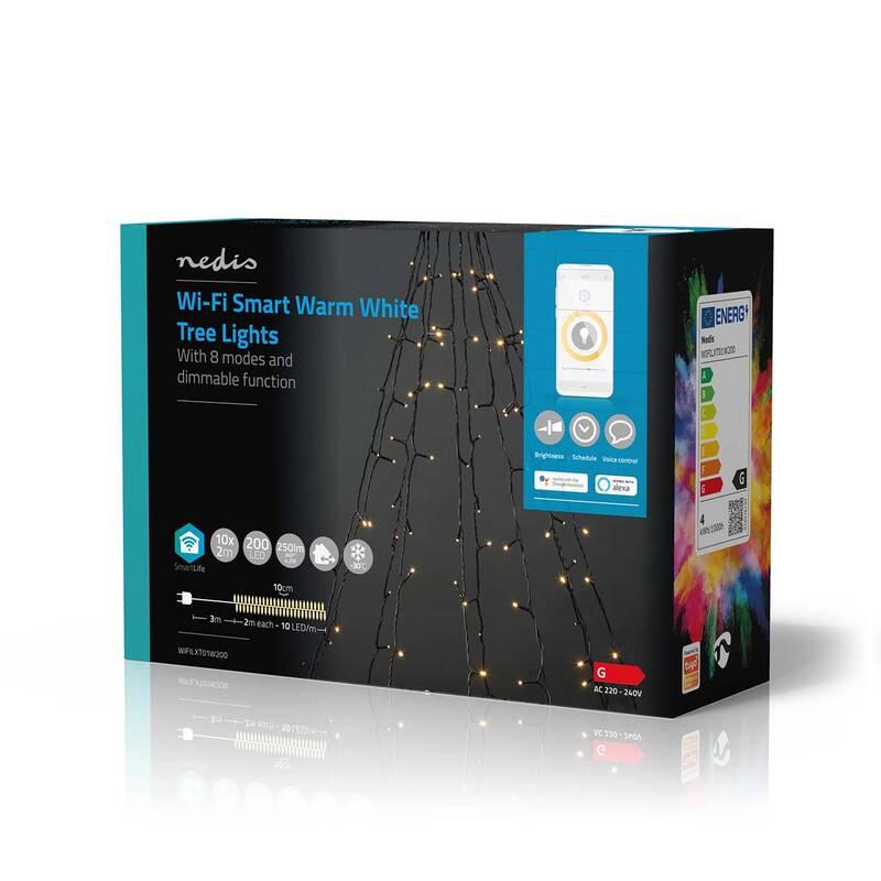 Vánoční osvětlení Nedis SmartLife LED, Wi-Fi, Teplá bílá, 200 LED, 10 x 2 m, Android IOS