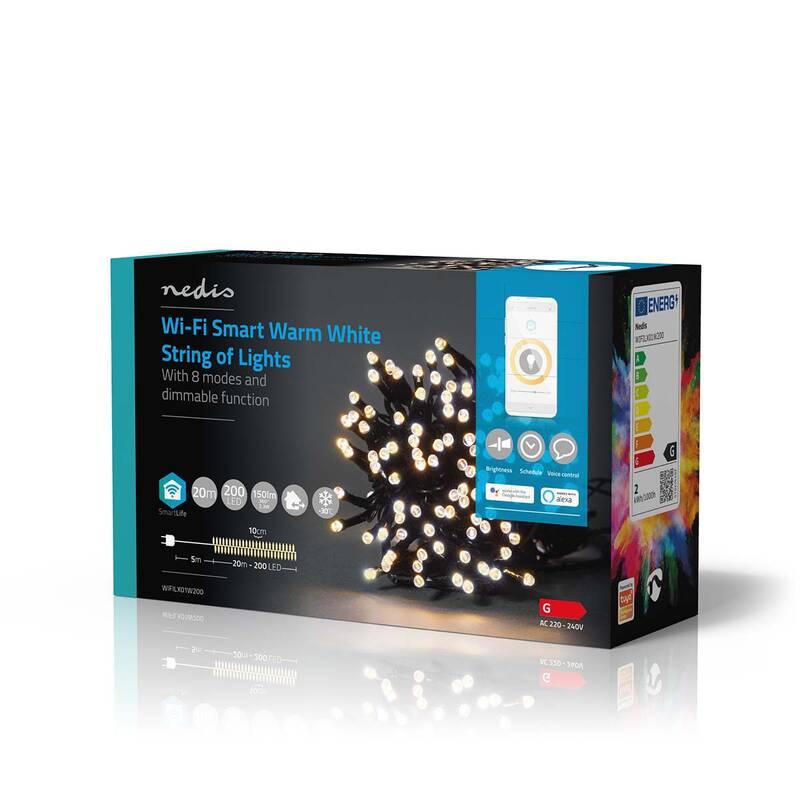 Vánoční osvětlení Nedis SmartLife LED, Wi-Fi, Teplá bílá, 200 LED, 20 m, Android IOS