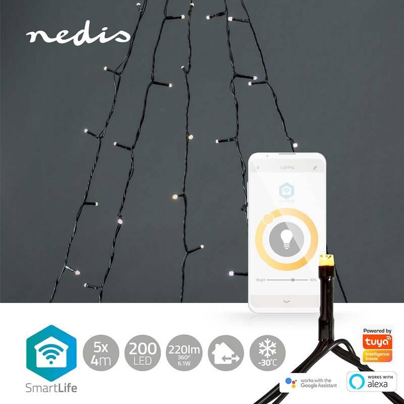 Vánoční osvětlení Nedis SmartLife LED, Wi-Fi, Teplá bílá, 200 LED, 5 x 4 m, Android IOS
