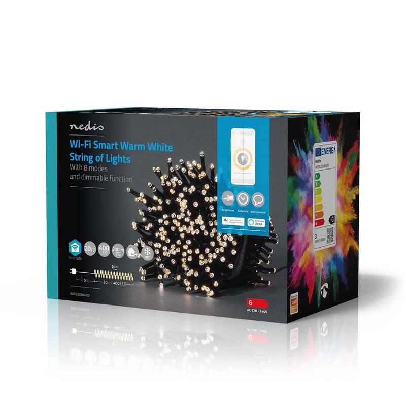 Vánoční osvětlení Nedis SmartLife LED, Wi-Fi, Teplá bílá, 400 LED, 20 m, Android IOS