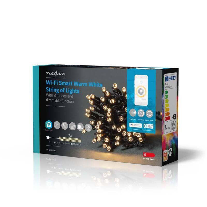 Vánoční osvětlení Nedis SmartLife LED, Wi-Fi, Teplá bílá, 50 LED, 5 m, Android IOS