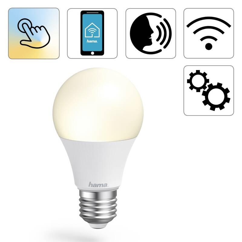 Chytrá žárovka Hama SMART WiFi LED E27, 10 W, bílá, stmívatelná, Chytrá, žárovka, Hama, SMART, WiFi, LED, E27, 10, W, bílá, stmívatelná
