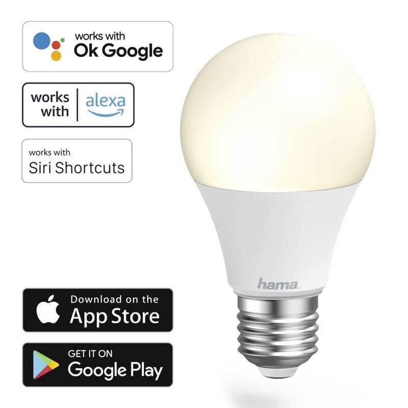 Chytrá žárovka Hama SMART WiFi LED E27, 10 W, bílá, stmívatelná