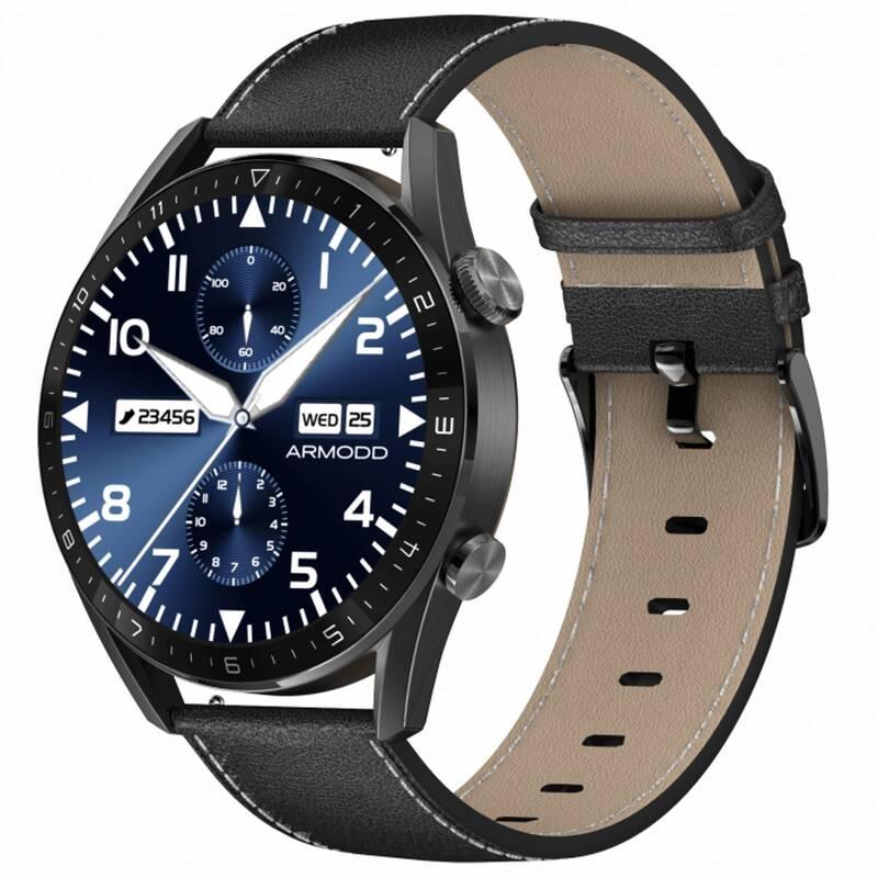 Chytré hodinky ARMODD Silentwatch 5 Pro černá s koženým řemínkem