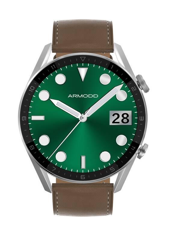 Chytré hodinky ARMODD Silentwatch 5 Pro stříbrná s koženým řemínkem, Chytré, hodinky, ARMODD, Silentwatch, 5, Pro, stříbrná, s, koženým, řemínkem