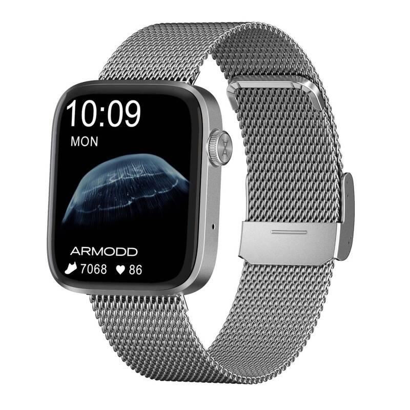 Chytré hodinky ARMODD Squarz 11 Pro stříbrná s kovovým řemínkem silikonový řemínek, Chytré, hodinky, ARMODD, Squarz, 11, Pro, stříbrná, s, kovovým, řemínkem, silikonový, řemínek