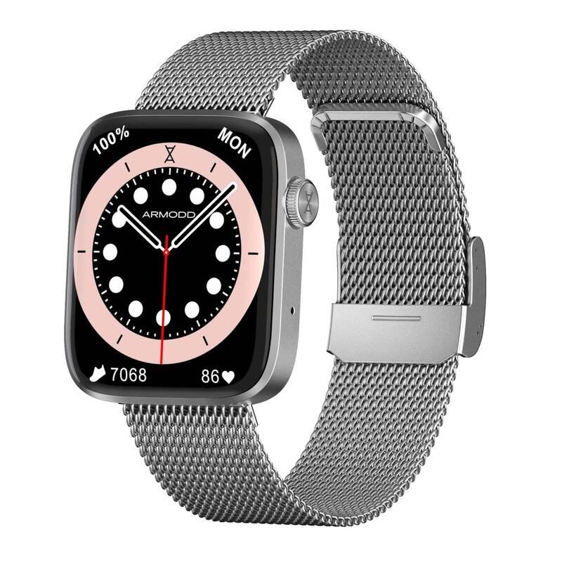 Chytré hodinky ARMODD Squarz 11 Pro stříbrná s kovovým řemínkem silikonový řemínek