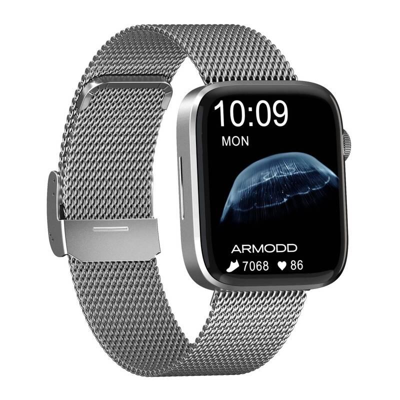 Chytré hodinky ARMODD Squarz 11 Pro stříbrná s kovovým řemínkem silikonový řemínek, Chytré, hodinky, ARMODD, Squarz, 11, Pro, stříbrná, s, kovovým, řemínkem, silikonový, řemínek
