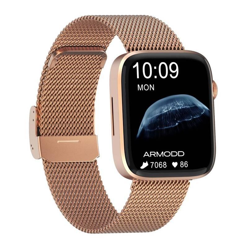 Chytré hodinky ARMODD Squarz 11 Pro zlatá s kovovým řemínkem silikonový řemínek