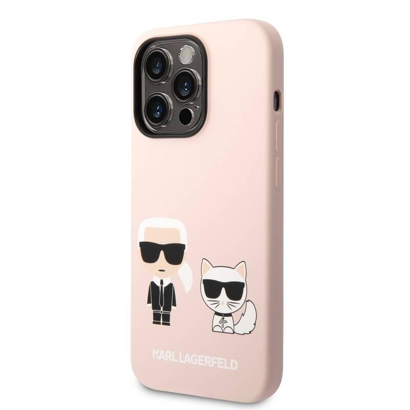 Kryt na mobil Karl Lagerfeld and Choupette Liquid Silicone na Apple iPhone 14 Pro Max růžový