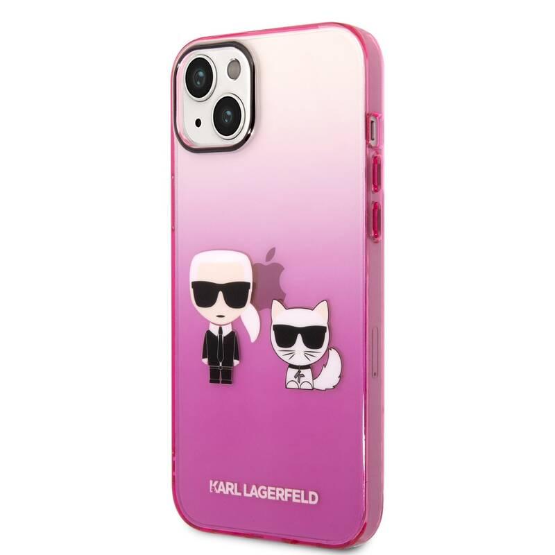 Kryt na mobil Karl Lagerfeld Gradient Karl and Choupette na Apple iPhone 14 Plus růžový