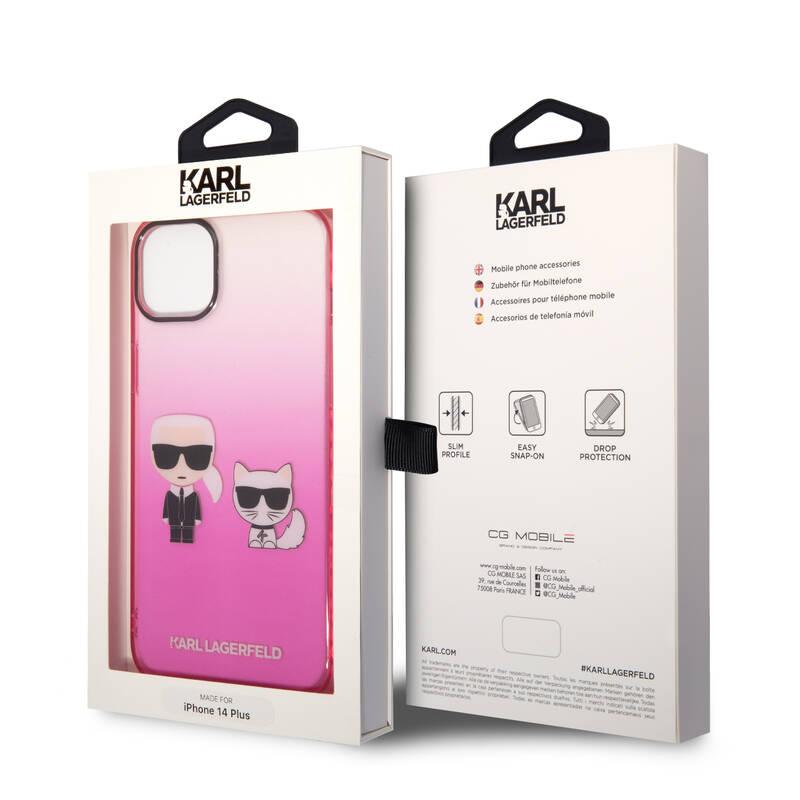 Kryt na mobil Karl Lagerfeld Gradient Karl and Choupette na Apple iPhone 14 Plus růžový