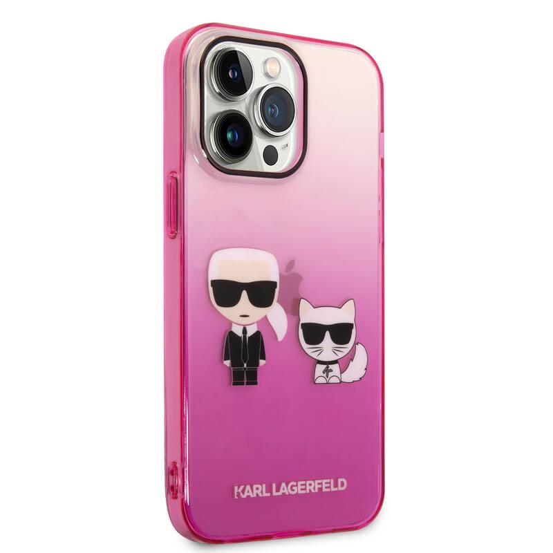 Kryt na mobil Karl Lagerfeld Gradient Karl and Choupette na Apple iPhone 14 Pro Max růžový