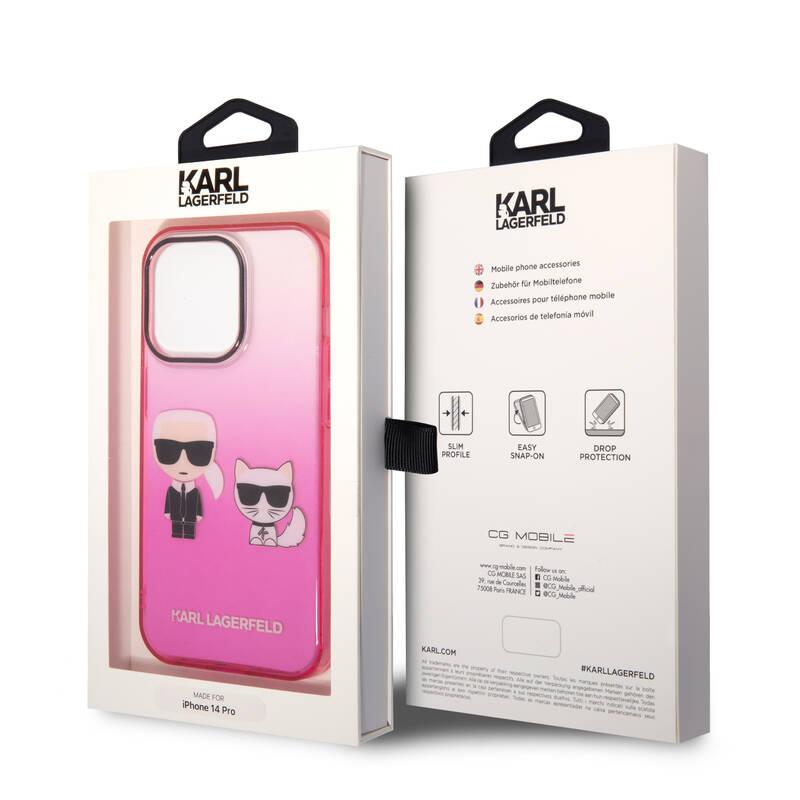 Kryt na mobil Karl Lagerfeld Gradient Karl and Choupette na Apple iPhone 14 Pro růžový