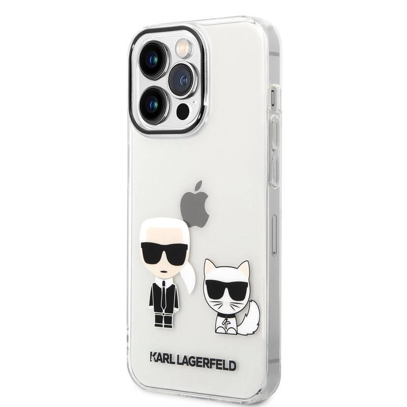Kryt na mobil Karl Lagerfeld Ikonik Karl and Choupette na Apple iPhone 14 Pro průhledný