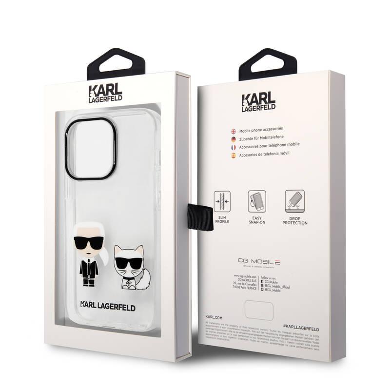 Kryt na mobil Karl Lagerfeld Ikonik Karl and Choupette na Apple iPhone 14 Pro průhledný