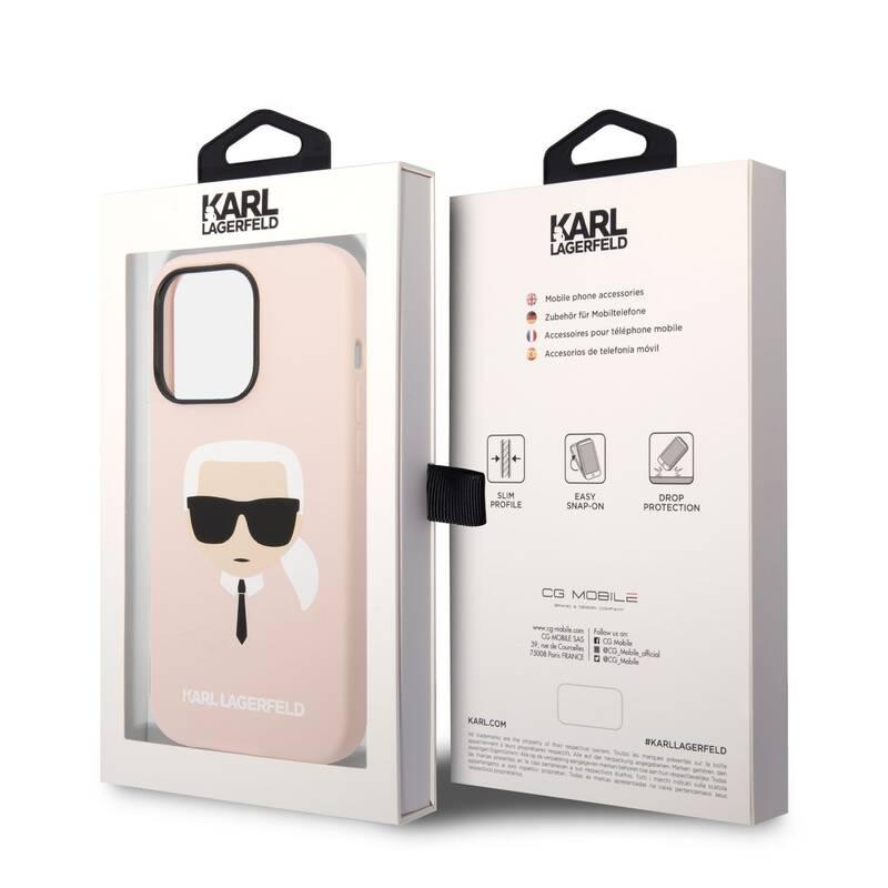 Kryt na mobil Karl Lagerfeld Liquid Silicone Karl Head na Apple iPhone 14 Pro Max růžový