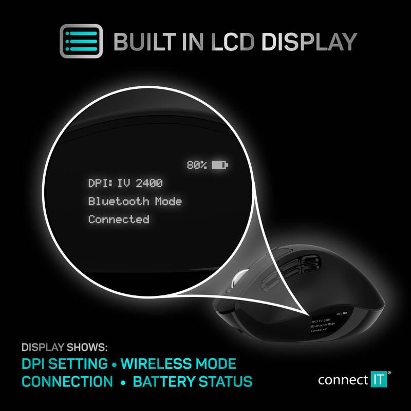 Myš Connect IT CONNECT IT FOR HEALTH DualMode s LCD displejem černá