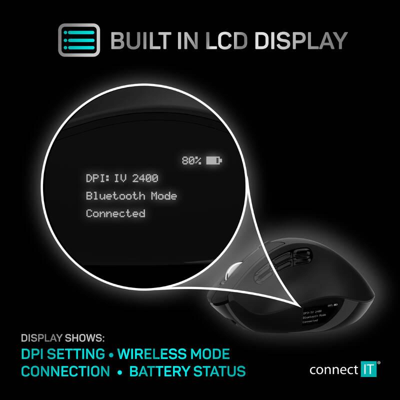 Myš Connect IT CONNECT IT FOR HEALTH DualMode s LCD displejem černá, Myš, Connect, IT, CONNECT, IT, FOR, HEALTH, DualMode, s, LCD, displejem, černá