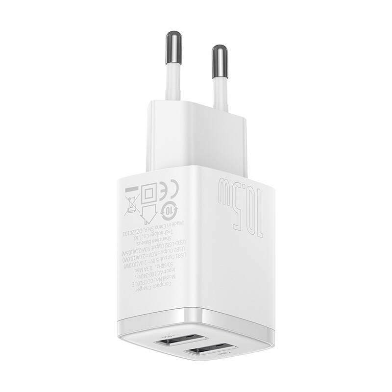 Nabíječka do sítě Baseus 2U 10.5W, 2xUSB bílá