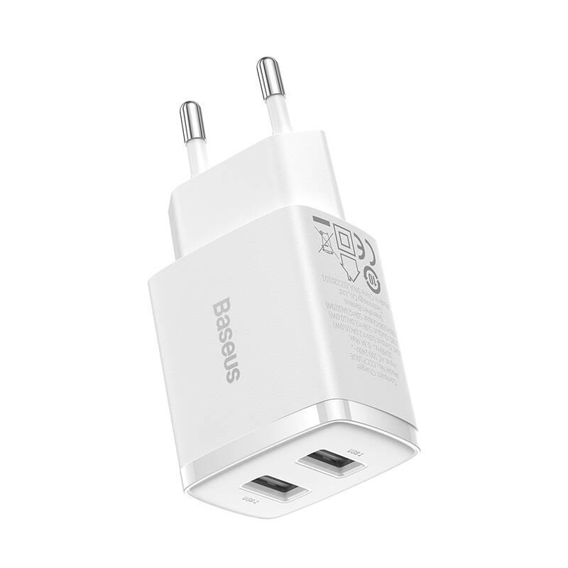 Nabíječka do sítě Baseus 2U 10.5W, 2xUSB bílá