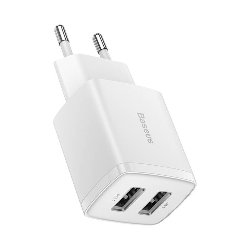 Nabíječka do sítě Baseus 2U 10.5W, 2xUSB bílá
