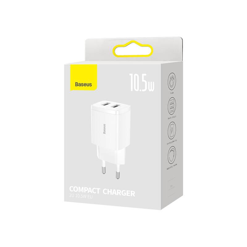 Nabíječka do sítě Baseus 2U 10.5W, 2xUSB bílá