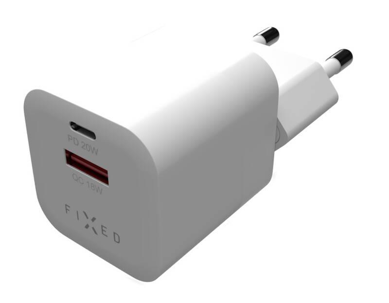 Nabíječka do sítě FIXED Mini s USB-C PD USB QC 3.0, 20W bílá