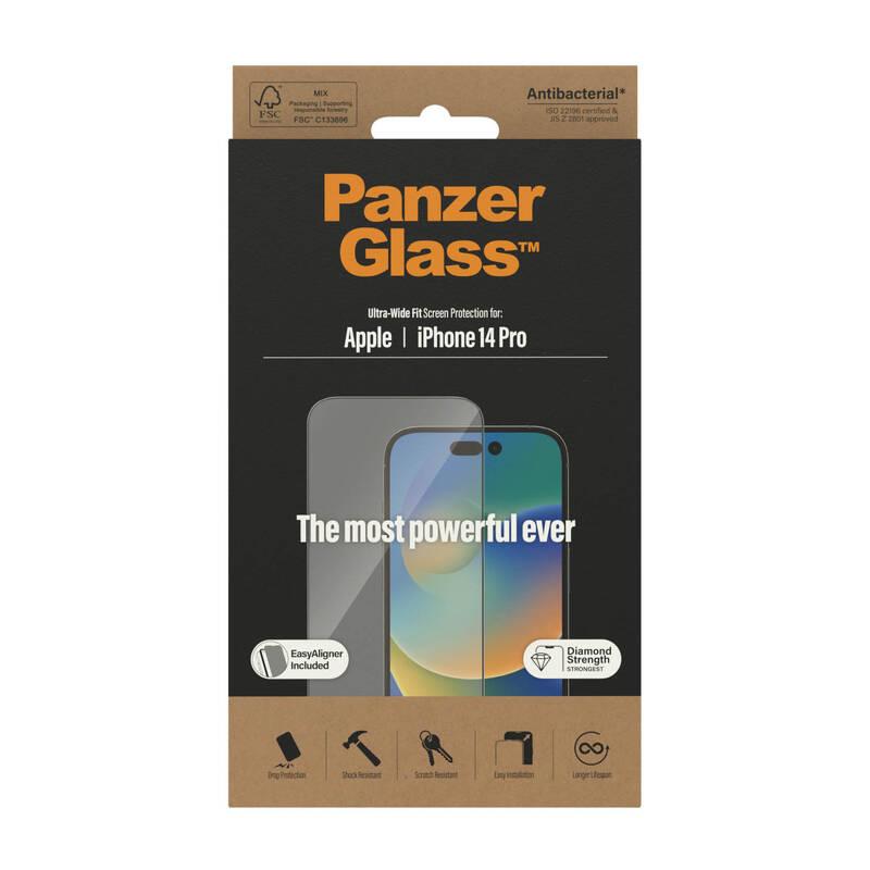 Tvrzené sklo PanzerGlass na Apple iPhone 14 Pro s instalačním rámečkem