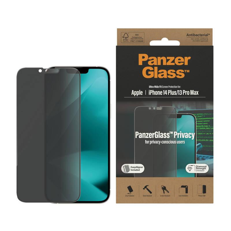 Tvrzené sklo PanzerGlass Privacy na Apple iPhone 14 Plus 13 Pro Max s instalačním rámečkem