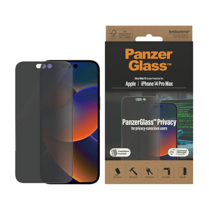 Tvrzené sklo PanzerGlass Privacy na Apple iPhone 14 Pro Max s instalačním rámečkem, Tvrzené, sklo, PanzerGlass, Privacy, na, Apple, iPhone, 14, Pro, Max, s, instalačním, rámečkem