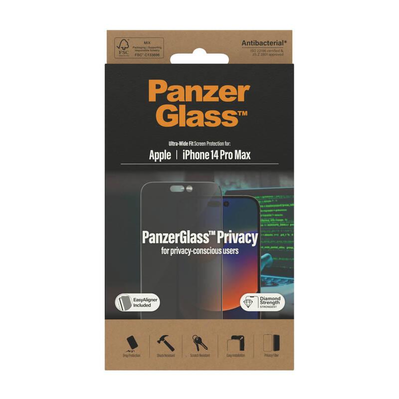Tvrzené sklo PanzerGlass Privacy na Apple iPhone 14 Pro Max s instalačním rámečkem