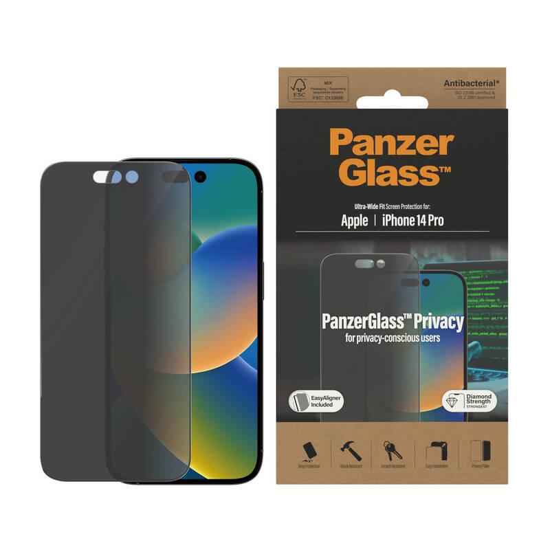 Tvrzené sklo PanzerGlass Privacy na Apple iPhone 14 Pro s instalačním rámečkem, Tvrzené, sklo, PanzerGlass, Privacy, na, Apple, iPhone, 14, Pro, s, instalačním, rámečkem