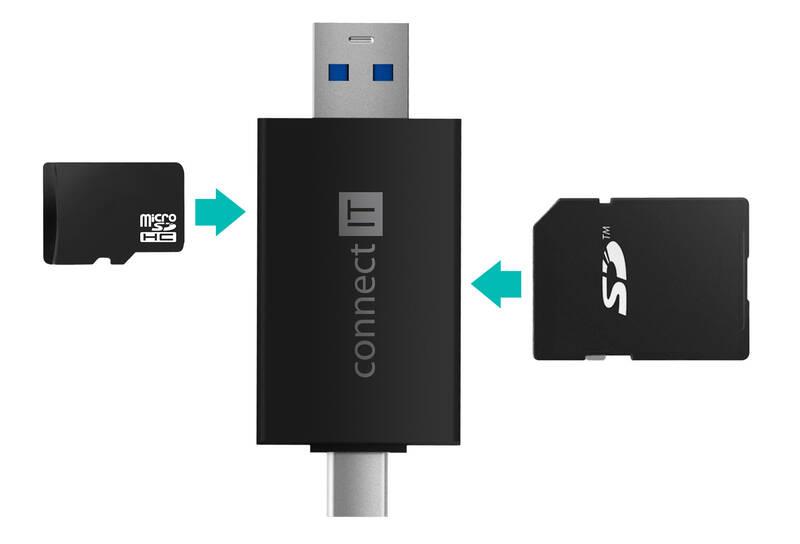 Čtečka paměťových karet Connect IT USB-C USB-A černá, Čtečka, paměťových, karet, Connect, IT, USB-C, USB-A, černá