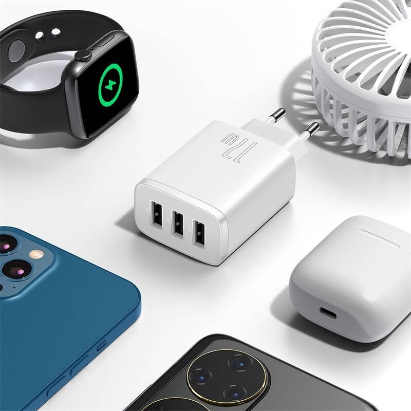 Nabíječka do sítě Baseus 3x USB, 17W bílá