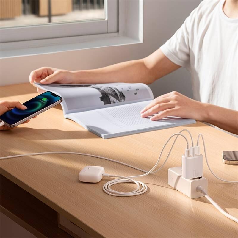 Nabíječka do sítě Baseus 3x USB, 17W bílá