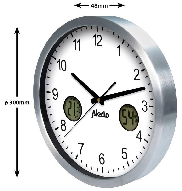 Nástěnné hodiny Lenco Alecto AK-15 stříbrné bílé