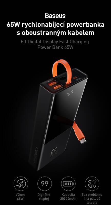 Powerbank Baseus Elf s LED displejem 20000mAh 65W černá