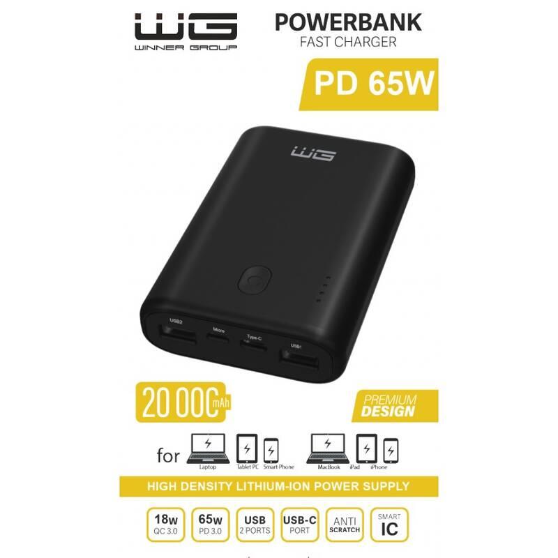 Powerbank WG Johanna 20000 mAh PD USB-C 65W QC 3.0 18W černá