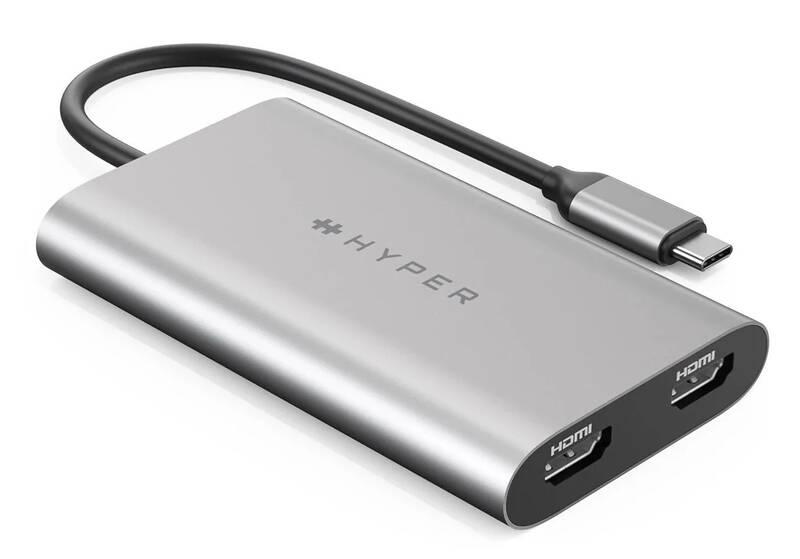 Redukce HyperDrive USB-C 2x HDMI stříbrná, Redukce, HyperDrive, USB-C, 2x, HDMI, stříbrná