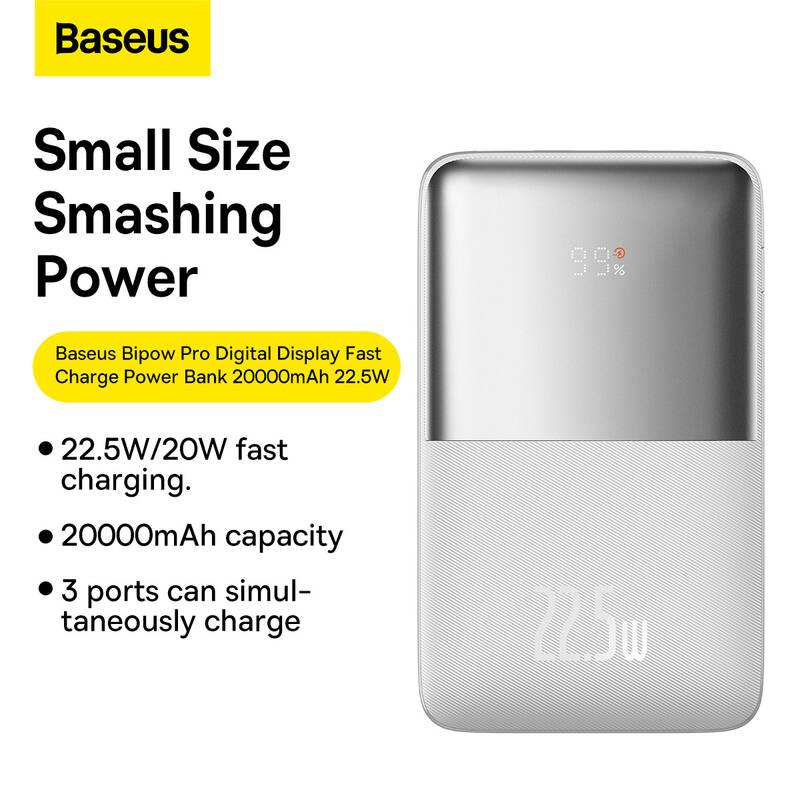 Powerbank Baseus Bipow Pro s digitálním displejem 20000mAh 22.5W bílá