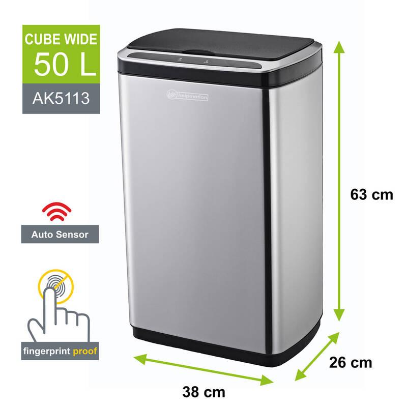 Bezdotykový odpadkový koš Helpmation CUBE WIDE AK5113, 50 l nerez, Bezdotykový, odpadkový, koš, Helpmation, CUBE, WIDE, AK5113, 50, l, nerez