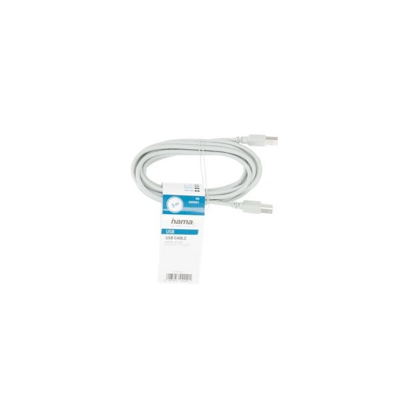 Kabel Hama USB 2.0 typ A-B, 3 m šedý, Kabel, Hama, USB, 2.0, typ, A-B, 3, m, šedý